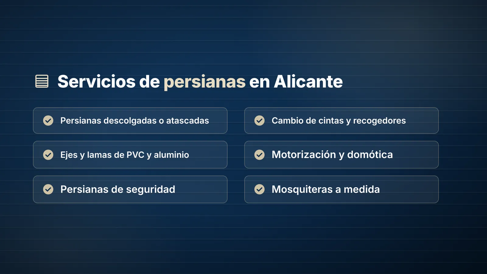 Persiana de aluminio reparada en un edificio de Alicante, con el paseo marítimo y palmeras al fondo